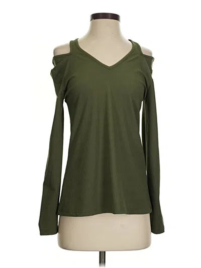 Pre-owned Cooper & Ella Long Sleeve Top Green Cold Shoulder Neckline Tops