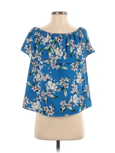 Pre-owned Cooper & Ella Short Sleeve Blouse In Blue