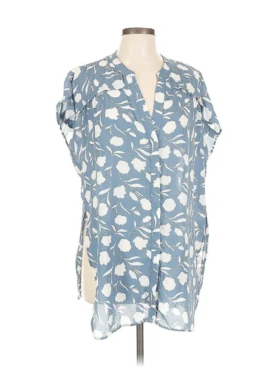 Pre-owned Cooper & Ella Short Sleeve Blouse In Blue