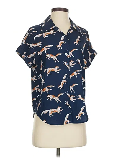 Pre-owned Cooper & Ella Short Sleeve Blouse In Blue