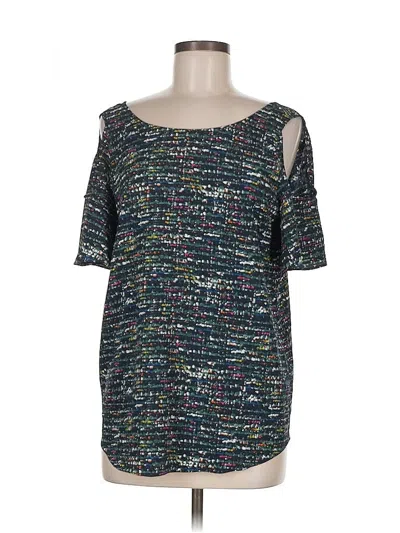 Pre-owned Cooper & Ella Short Sleeve Top Teal Cold Shoulder Neckline Tops In Blue