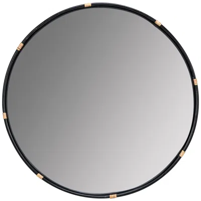 Cooper Classics Evan Shiny Black Wood 34" Round Wall Mirror