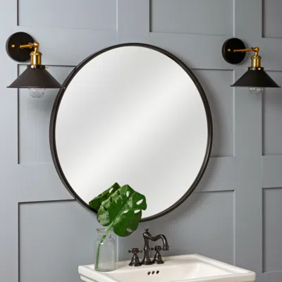 Cooper Classics Luna Black Matte 30" Round Wall Mirror
