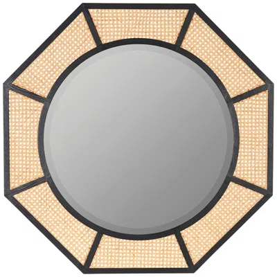 Cooper Classics Nicki Black And Natural Cane 38" Octagon Wall Mirror