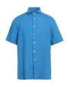 Cooperativa Pescatori Posillipo Man Shirt Azure Size S Linen In Blue