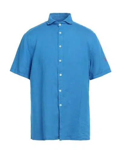 Cooperativa Pescatori Posillipo Man Shirt Azure Size S Linen In Blue