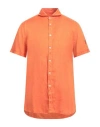 Cooperativa Pescatori Posillipo Man Shirt Orange Size L Linen In Orange