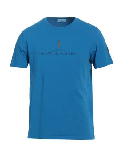 Cooperativa Pescatori Posillipo Man T-shirt Azure Size M Cotton, Elastane In Blue