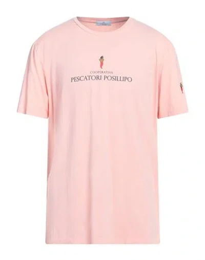 Cooperativa Pescatori Posillipo Man T-shirt Salmon Pink Size Xxl Cotton, Elastane In Salmon Pink