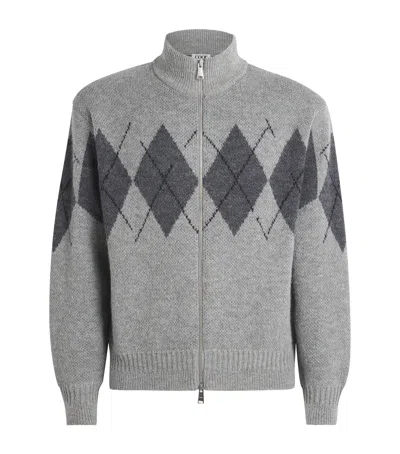 Coor Argyle Zip-up Sweater In Grey