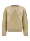 Coor Beige Crewneck Sweater With All-over Argyle Motif In Wool Blend Man In Brown