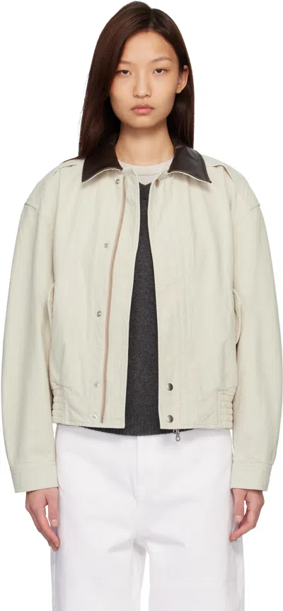 Coor Beige Leather Collar Washed Cationized Bomber Jacket In Neutral