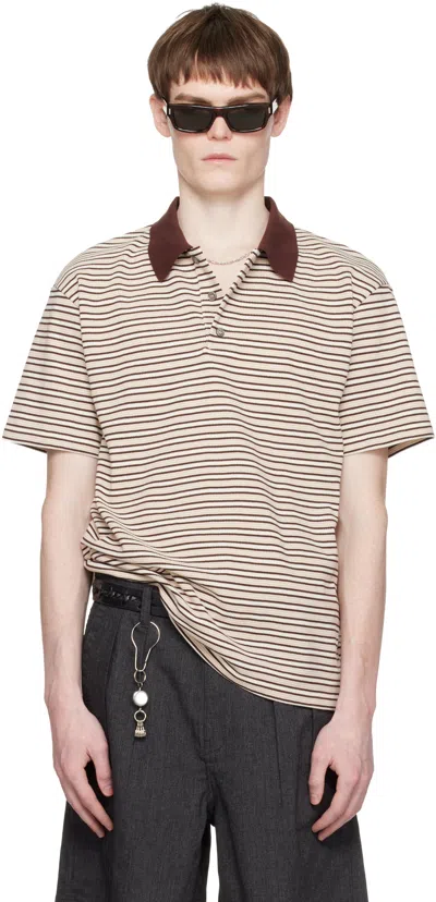 Coor Beige Multi-pin Stripe Polo In Brown