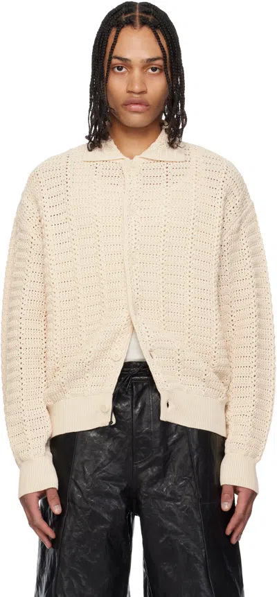 Coor Beige Semi-overfit Cotton Crochet Cardigan In Natural