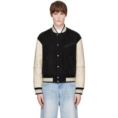 Coor Black & Off-white Mixed Leather Varsity Jacket