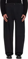 Coor Black Banding Waist Washed Double Pleated Cotton Trousers In Blue