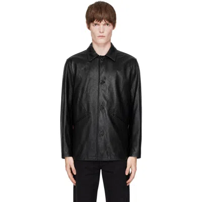 Coor Black Chevron Stitched Cow Leather Car Coat