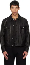 Coor Black Goat Skin Pocket Trucker Leather Jacket In Black