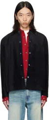 Coor Black Snap Button Suede Overshirt In Black