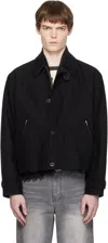 Coor Black Wool Linen Blend Leather Tab Jacket In Black