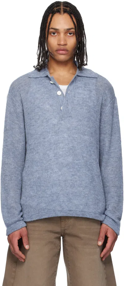 Coor Blue Airy Cara Knit Polo In Melange Blue