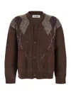 Coor Brown Cardigan With V Neck And All-over Argyle Motif In Wool Blend Man In Brown