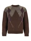 Coor Brown Crewneck Sweater With All-over Argyle Motif In Wool Blend Man In Brown