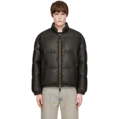 Coor Brown Faux-leather Wash Crop Down Jacket