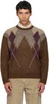 Coor Brown Hairy Mixed Argyle Crewneck Sweater In Brown