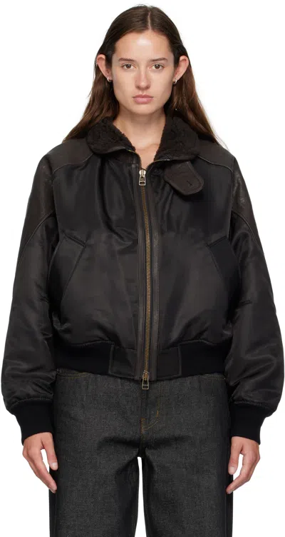 Coor Brown High-neck Bomber Jacket In Black