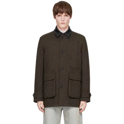 Coor Brown Trimming Leather Patchwork Coat In Green