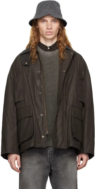 Coor Brown Waxed Cotton Hunting Jacket In Dark Brown