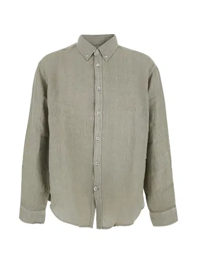 Coor Button-down Linen Shirt In Gray