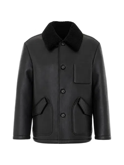 Coor Button-up Faux-leather Jacket In Black