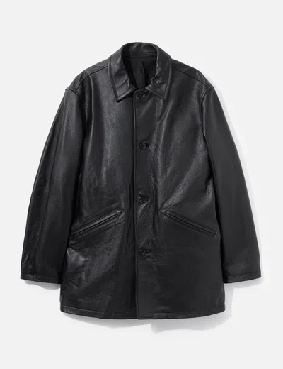Coor Chevron Stitched Cow Leather Car Coat In Black