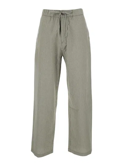 Coor Cotton All-over Striped Straight-leg Pants With Elastic Drawstring Waist And Pockets In Multi
