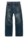 Coor Semi Flare Embossed Dirty Washed Jeans In Blue