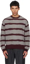 Coor Gray & Burgundy Hairy Stripe Knit Sweater In Brown