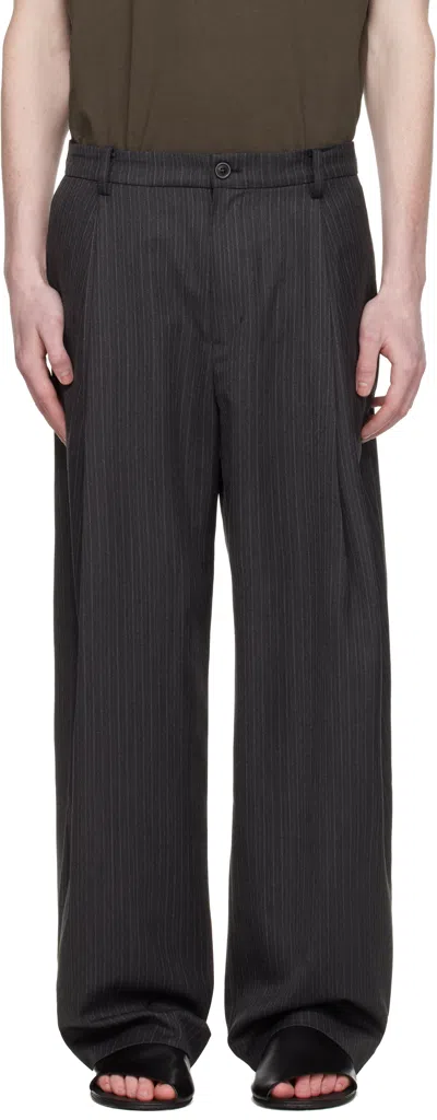 Coor Gray Stripe Wool Blend Pleated Trousers