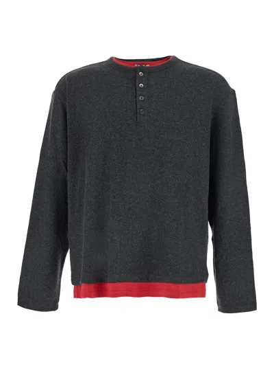 Coor Hairy Henley Neck Layered Long Sleeve T-shirt With Polo Collar In Black
