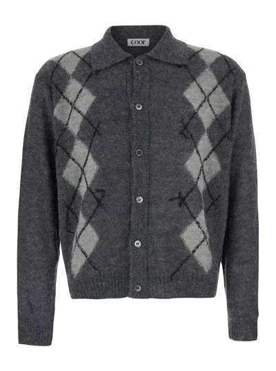 Coor Inside Out Argyle Collar Cardigan With Notched Revers And Long Sleeves In Animal Print