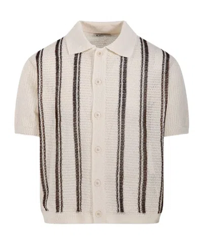 Coor Ivy Striped Short-sleeve Cardigan In Ivory White