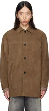 Coor Khaki Car Suede Coat In Brown