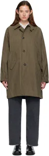 Coor Khaki Waxed Mill Coat In Brown