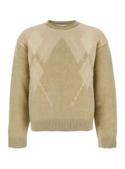 Coor Men's Wool Blend Crewneck Sweater With All-over Argyle Motif In Beige