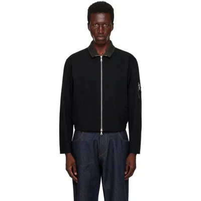 Coor Navy Pilot Leather Collar Bomber Jacket In Black