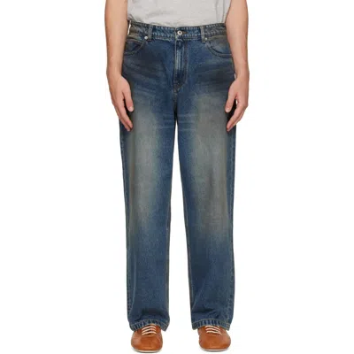 Coor Navy Straight Cut Dirty Wash Jeans In Blue