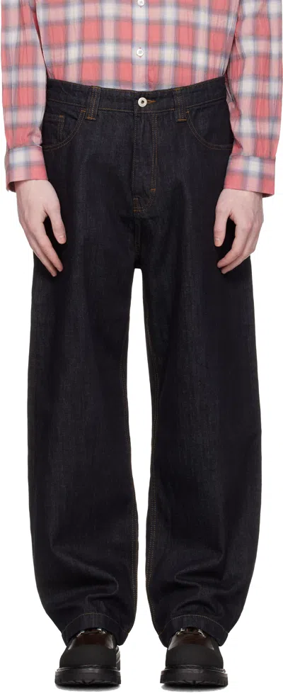 Coor Navy Washed Baggy Fit Jeans In Multi