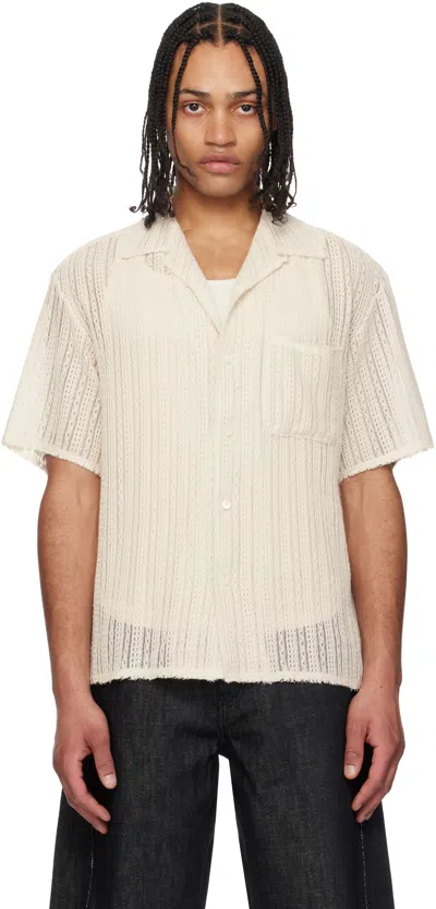 Coor Off-white Cable Knit Camp Collar Shirt In Ivory