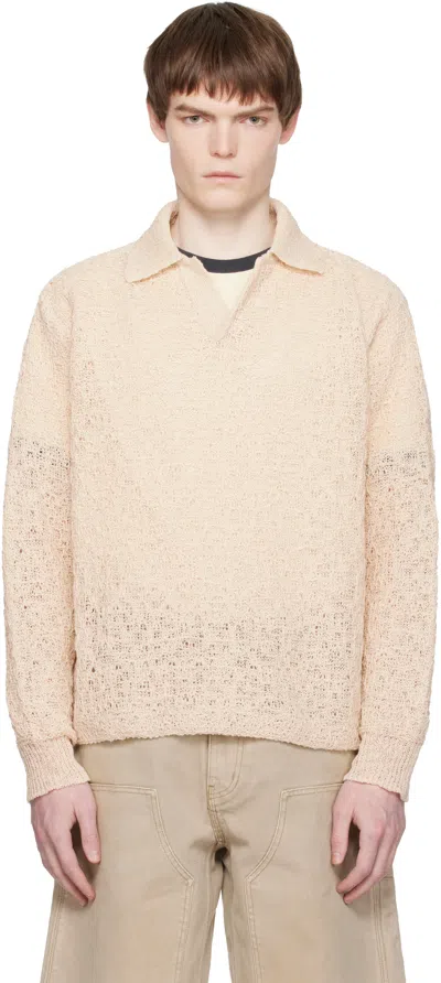 Coor Off-white Crochet Collar Knit Polo In Neutral